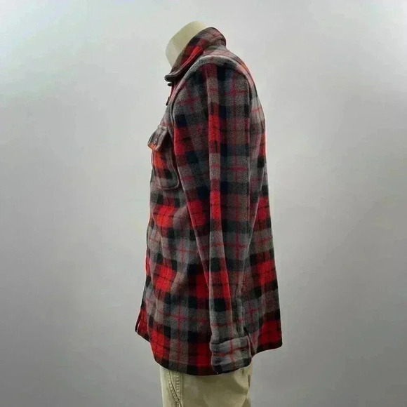 Fleece Flannel Shirt Size M Ralph Lauren Zip Up Red Gray Logo Camping Hiking - Picture 3 of 9